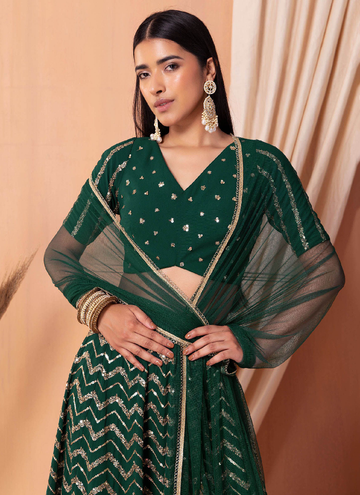 Sequence Work Georgette Green Lehenga Choli For Mehendi Function